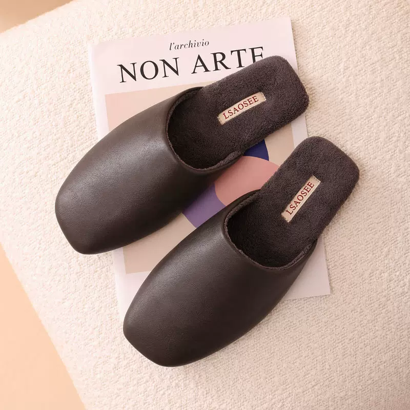 梁氏男士冬季加厚加绒保暖家居拖鞋牛筋底防滑耐磨秋女室内棉拖鞋