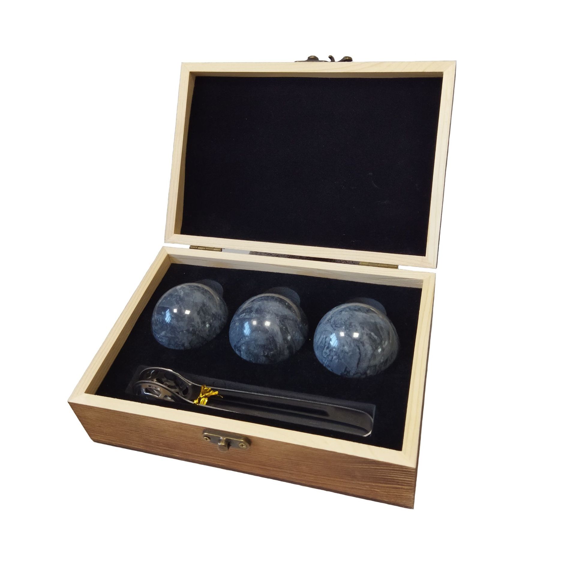 Marble spherical whiskey ice stones set, ice ball wooden box gift box with ice tongs, for cooling spirits in bars