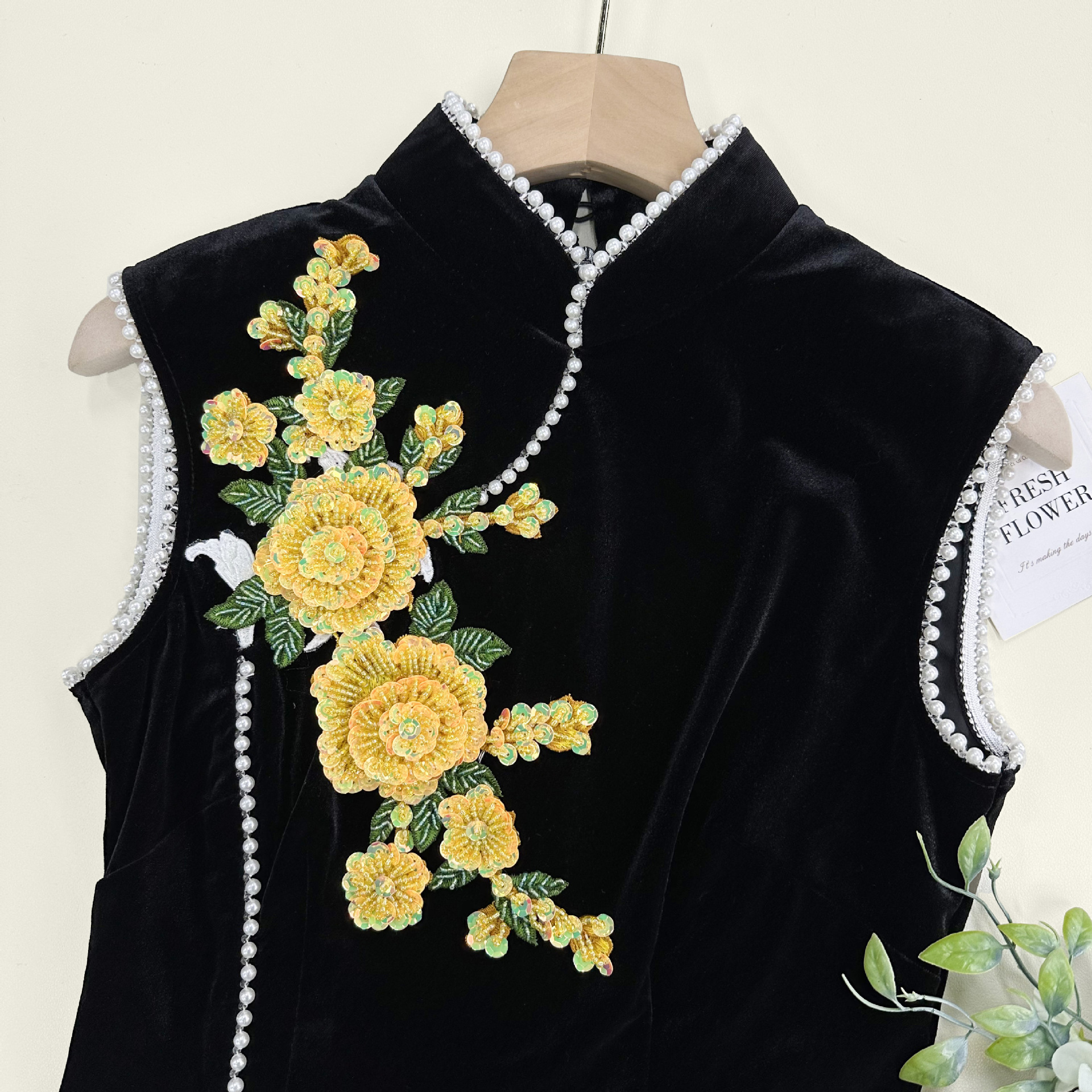 Flores tridimensionales sequinilla bordada pegatinas de tela hechas a mano ropa decoración ropa bolsos cheongsam nuevos accesorios negros chinos image 8