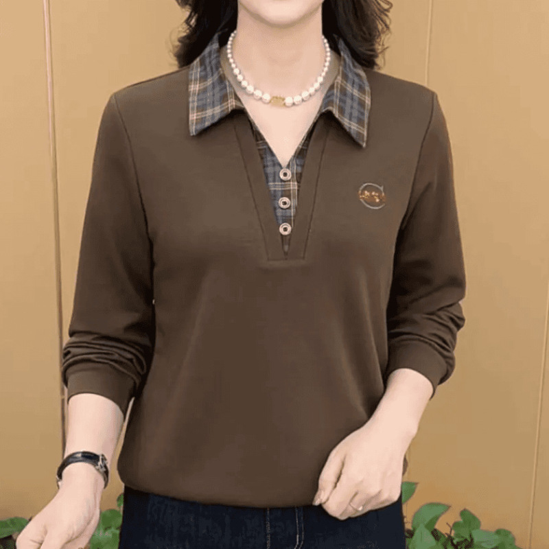 秋季新款时尚翻领假两件气质卫衣妈妈装休闲减龄显瘦长袖女士上衣|undefined