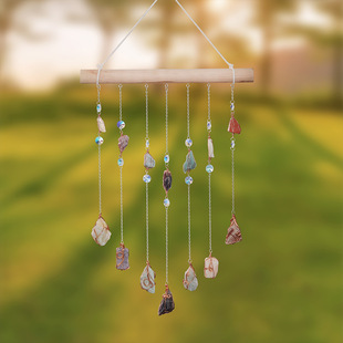 Cross-border hot sale new crystal natural gravel wind chime dream catcher room wooden stick decoration pendant air pendant