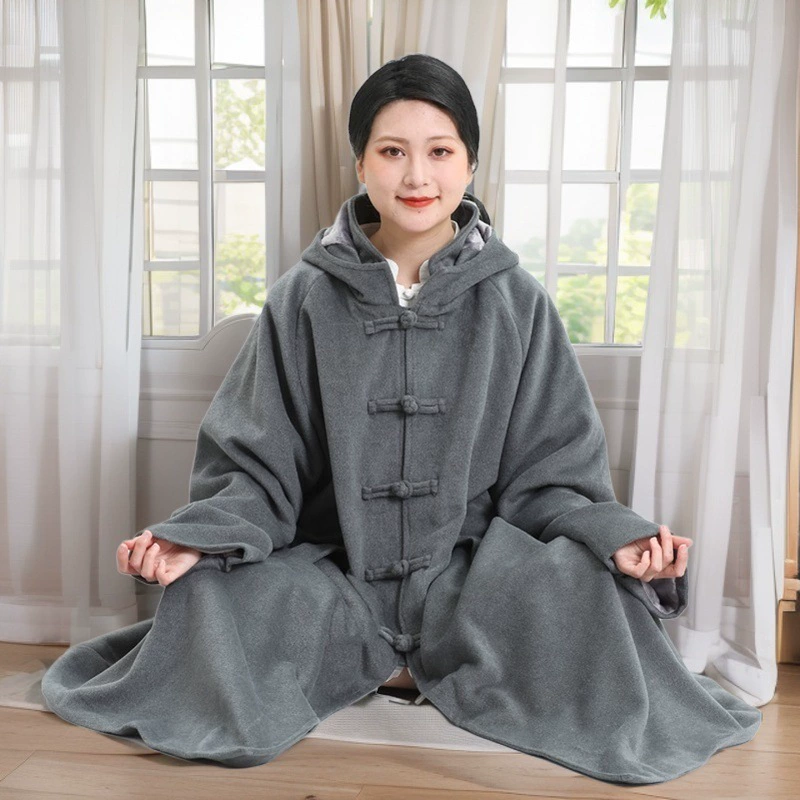 Утепленный вельветовый мантра-халат с рукавами для мужчин и женщин, мантра-халат Гуаньинь/зимний стиль для медитации, круглый вырез, длинные рукава