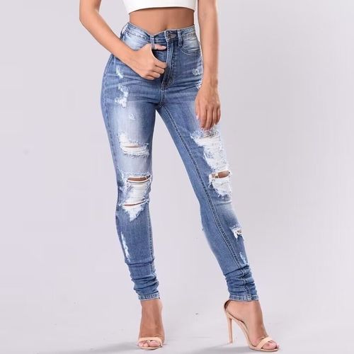 European and American women's denim distressed jeans on Wish and Amazon