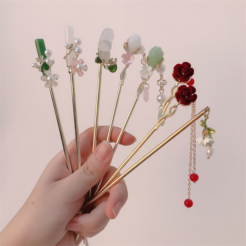 Nueva horquilla de estilo antiguo chino, horquilla de todo fósforo para niña, horquilla de sentido avanzado, horquilla, Hanfu, accesorios para el cabello escalonados de estilo chino