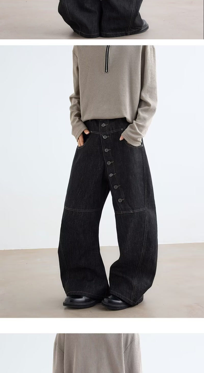 Men's Clothing Retro Patchwork Black Jeans For Unisex Plus Size Elastic Waist Loose Fit Slimming Versatile Spring Casual Denim_voghion.com