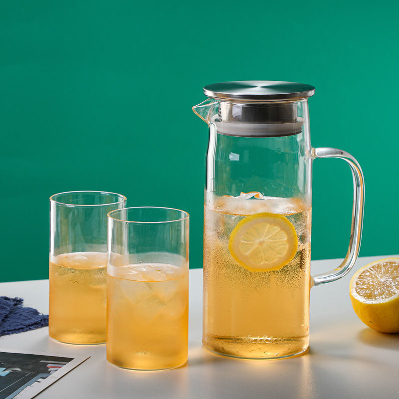 En stock botella de agua fría de vidrio borosilicato con mango simple olla recta de gran capacidad botella de agua fría de vidrio engrosado