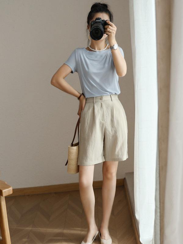 夏の涼しい通勤! リネンパンツ! ハイウエストはゆったりしていて、痩せています。|undefined