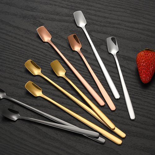 304 stainless steel square handle spoon, gold coffee stirrer, creative long handle bar ice spoon, mug gift spoon