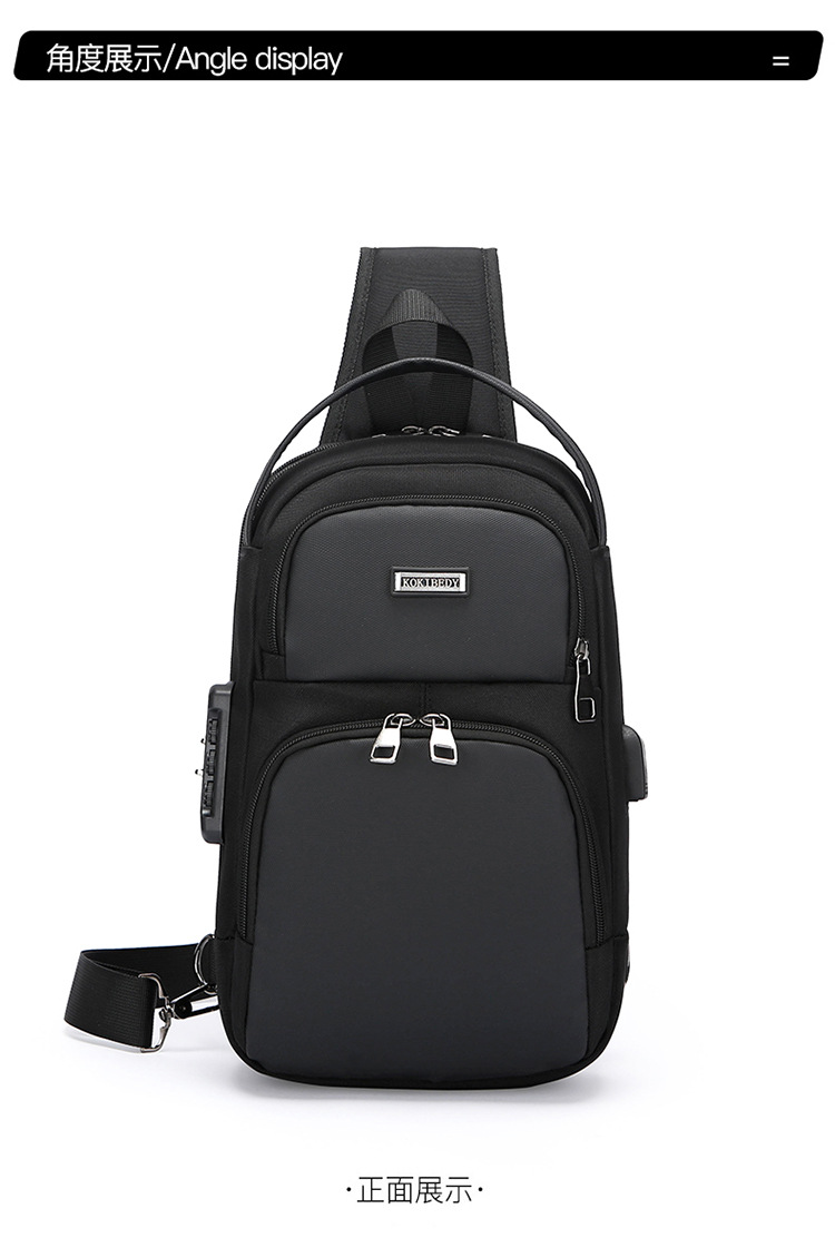 New single-shoulder crossbody bag, men's casual travel bag, simple chest bag, multi-functional waterproof password lock, anti-theft small backpack undefined
