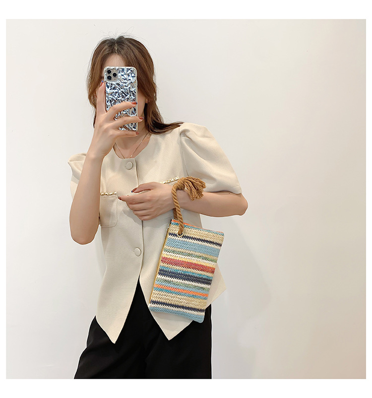 White Brown Green Straw Stripe Square Evening Bags display picture 5