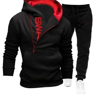 2024 Batch AliExpress Ebay New Pullover Side Zipper Color Contrast Casual Hooded Men's fleece-lined Sweat suit