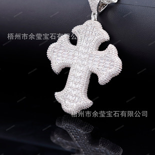 Foreign trade new cross moissanite pendant hiphop punk street silver inlaid moisan pendant