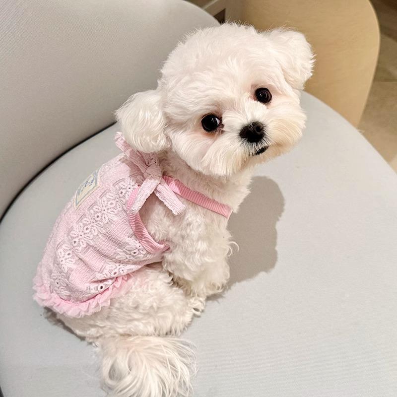 Ropa para cachorros verano estilo fino malla transpirable jacquard hueco camisola Teddy Bichon Pomeranian Yorkshire