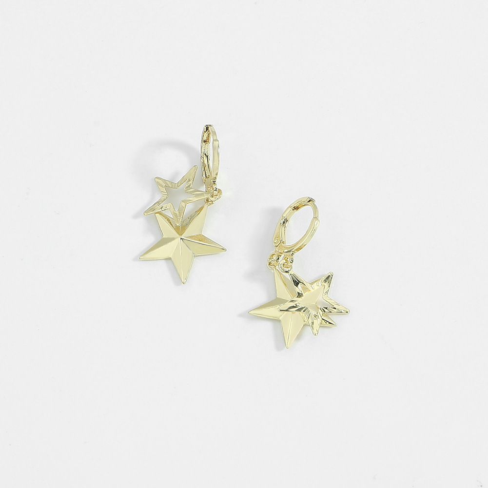 Korean Three-dimensional Eight-pointed Star Copper Earrings Wholesale Nihaojewelry display picture 7