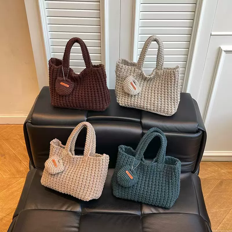 腋下包女新款韩国复古手工棉线编织包休闲手提包草编单肩包手机包