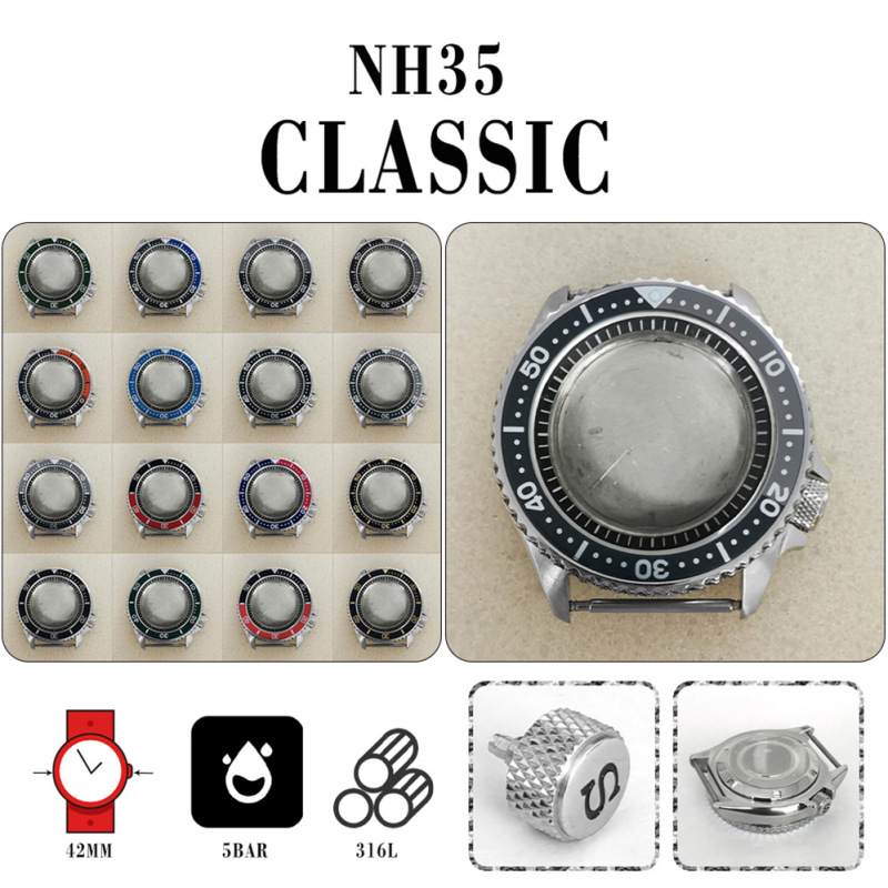 Watch accessories stainless steel case black inner shadow + ring replacement SKX007 S suitable NH35/36 movement Watch accessories stainless steel case black inner shadow + ring replacement SKX007 S suitable NH35/36 movement