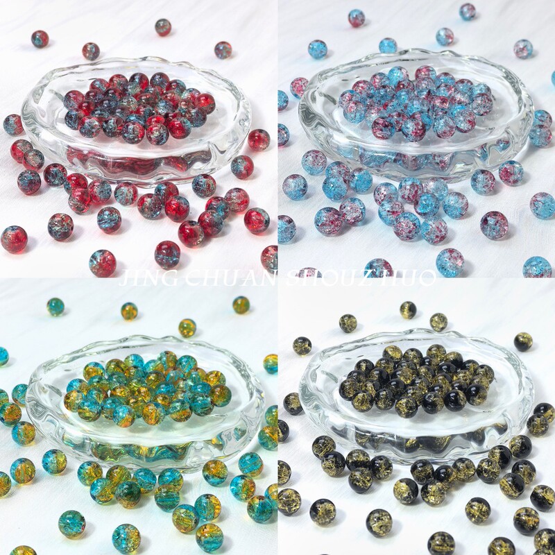 Wholesale 10mm Ice Cracked Glass Beads Translucent Glass Loose Beads DIY Handmade Bracelet Necklace Material