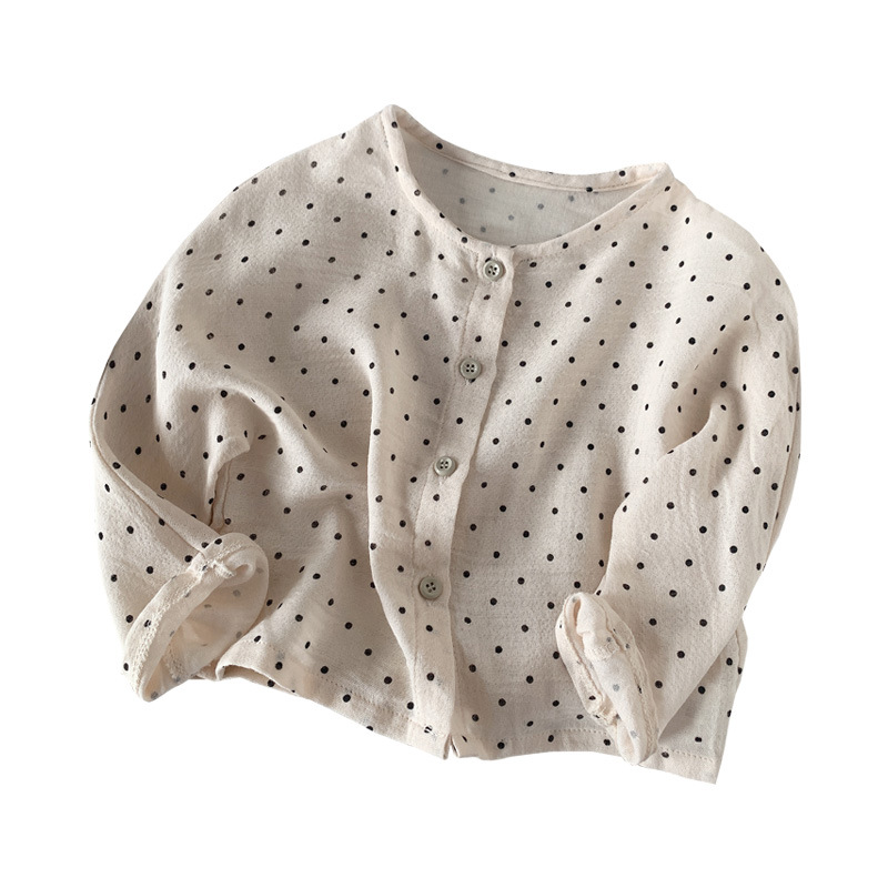 Niñas primavera y verano cuello redondo camisa 2024 nuevo estilo occidental de los niños de doble capa de algodón transpirable delgada ropa de protección solar ropa estilo coreano ropa para niños