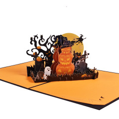 新しいアイデアハロウィーンカボチャグリーティングカード3d立体祝日は国境を越えたアマゾンの手作りカードプレゼントを祝福する