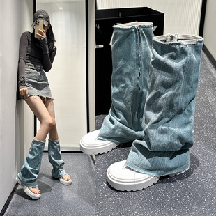 Knight Boots 2024 Новая боковая молния с толстым дном сапоги синяя мода тонкая и жареная улица длинные сапоги