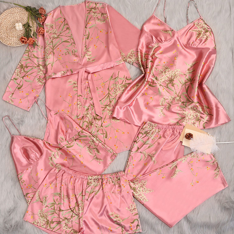 Cinco piezas Yaoting nuevo pijama de tamaño grande mujer delgada impresión pijama de cabina pantalones cortos ropa para el hogar 22064