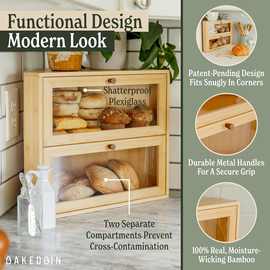 跨境面包盒厨房台面转角食物整理储物木盒波纹透明门实木面包箱