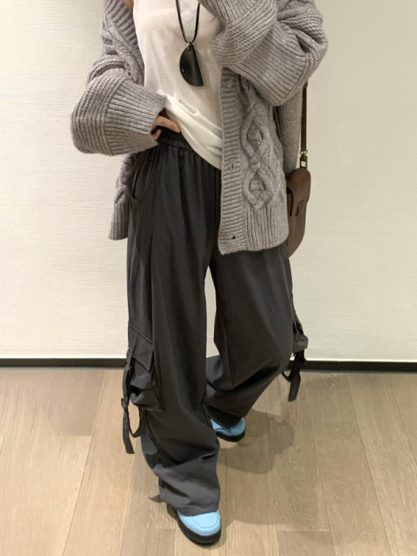 美式伞兵工装裤女春秋设计感高腰垂感显瘦休闲拖地两穿运动长裤子|undefined