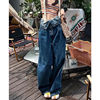 American style Retro Paige Breasted Jeans summer Spice Girls A small minority Sense of design Easy Show thin Broad leg