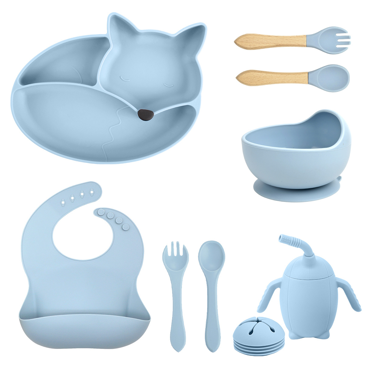 Tazón de alimentos para bebés para bebés, bebé, bebé, bebé, bebé, bebé, zorro, plato de silicona, plato, juego de vajilla para niños, madre y bebé