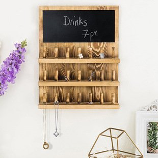 Wooden Decorative Wall Hanging Rack Ring Necklace Multi-Layer Finishing Rack Jewelry Storage Rack with Small Blackboard
