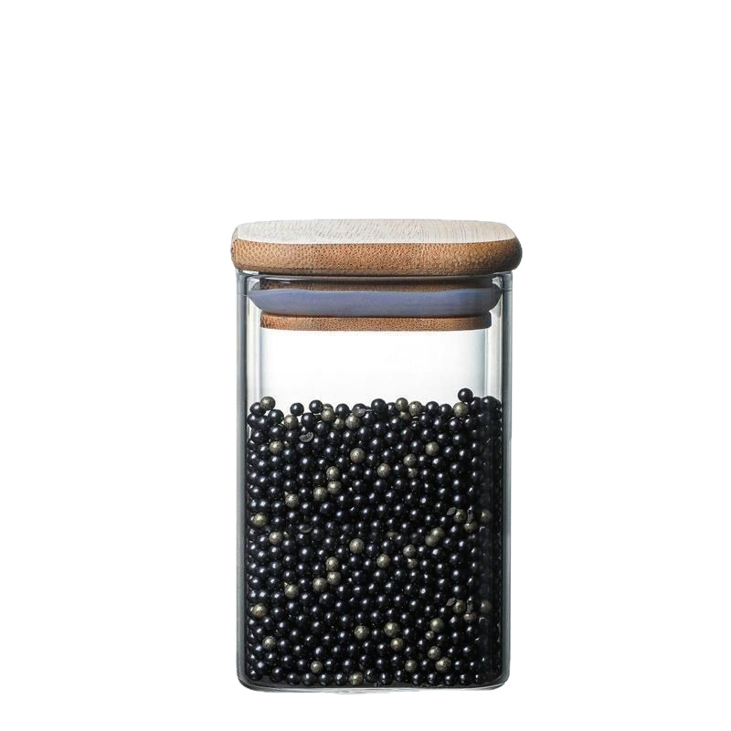 Tanque de almacenamiento de cocina cuadrada a prueba de humedad con cubierta de bambú, tanque de granos, tanque de almacenamiento sellado de vidrio de alto silicio de silicio, moderno y simple