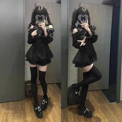 日系暗黑学院风jk制服蕾丝套装腰显显瘦春秋连衣裙高腰短裙两件套