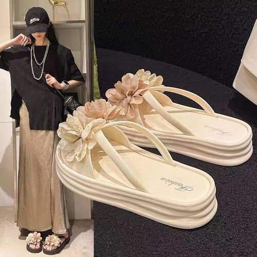 Stylish Fairy Flower Slippers, Platform Soft-Soled Flip-Flops—Versatile Summer Beach Sandals for Women