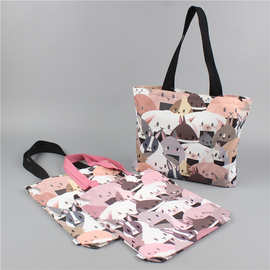 加厚防水印花袋拉链可折叠购物袋超市收纳便携手提袋单肩包定 制