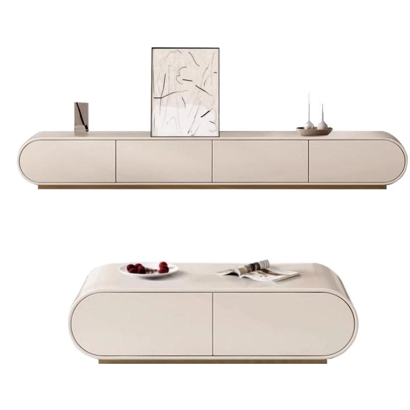 Francés estilo crema TV gabinete simple moderna sala de estar hogar mesa de café TV gabinete combinación pequeño apartamento piso gabinete