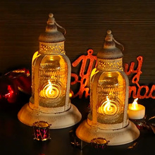 跨境复古仿真灯塔做旧蜡烛器皿家居氛围装饰灯镂空带玻璃悬挂烛台