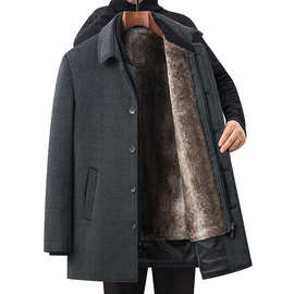 中长款翻领可脱卸高端羊绒羊毛呢大衣男士加厚中老年冬季爸爸装呢
