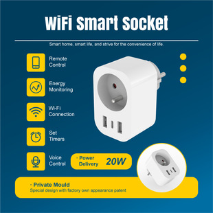 Lianduo Export Customized Graffiti Method Timed Remote Control 20W Fast Charging Usb+Wifi Smart Socket Plug