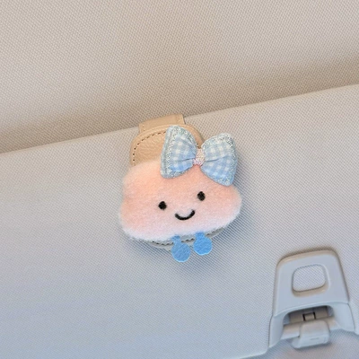 Car Glasses Clip/Bill Clip for Car Sun Visor - off-white-glasses-clip-blue-bow-clouds