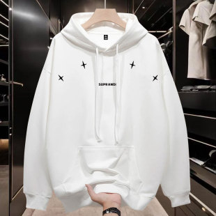 New Hooded Trendy Brand Spring & Fall American Printed Sweatshirt, Handsome and Simple Men's Trendyy Round Neck Autumn and Winter Velvet Long Sleeves