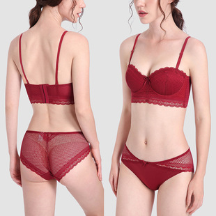 Autumn and Winter New Style Bra Set Lace Underwear Thickened Gather This Life Year Wedding Bride Red Underwear Set
