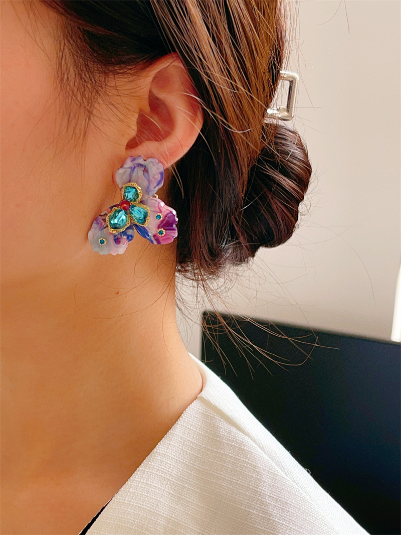 Resin Material Flower Pattern 1 Pair Elegant Flower Resin Ear Studs