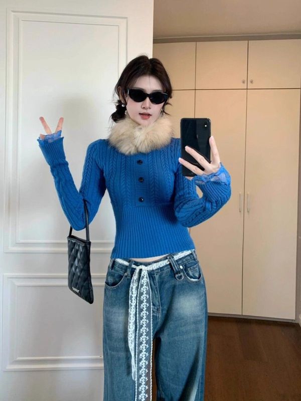 韩系辣妹修身麻花新年红色毛衣女秋冬季感内搭打底针织衫上衣|undefined