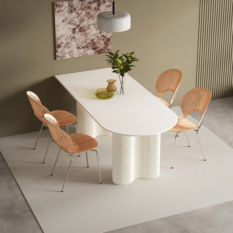 French Cream Style Dining Table Single Head Round Pure White Rock Board Dining Table Designer Consulting Table Model Room Table Student Desk