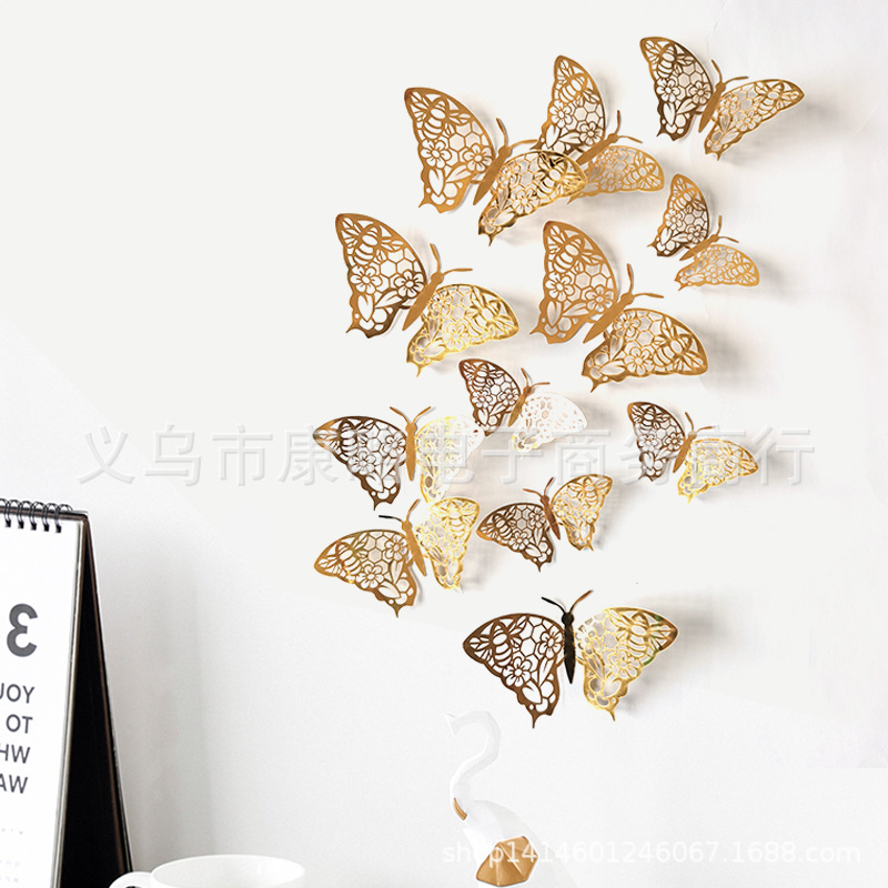 YW Hollow butterfly decorate three-dimensional butterfly Wall stickers 3D butterfly Wall stickers Colorful wholesale