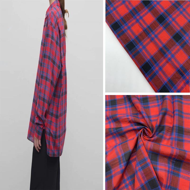 竹节格子布 色织平纹全棉格子面料 男女外套防晒衬衫格子布料