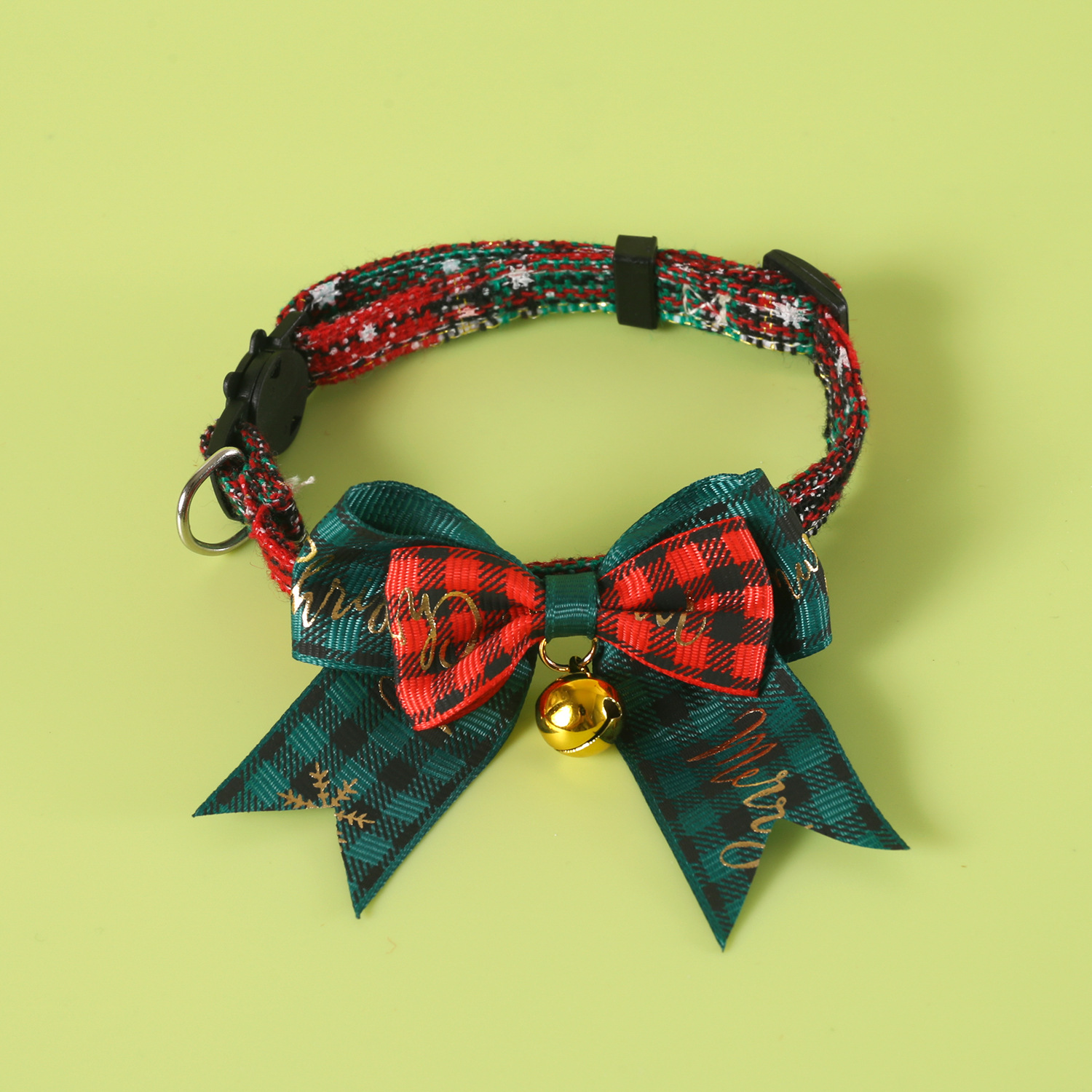 2025 mascotas Navidad arco collar anti-asfixia hebilla ajustable campana cuadrillas corbata estampado collar gato perro