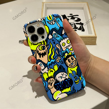 卡通涂鸦机器人适用苹果15pro菲林iPhone17全包大孔16跨境手机壳