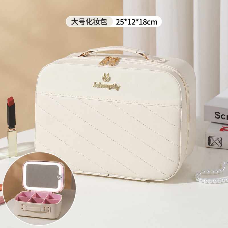 Nueva bolsa de cosméticos con lámpara LED de gran capacidad ins caja de almacenamiento de recuerdos de alta calidad maleta de viaje portátil