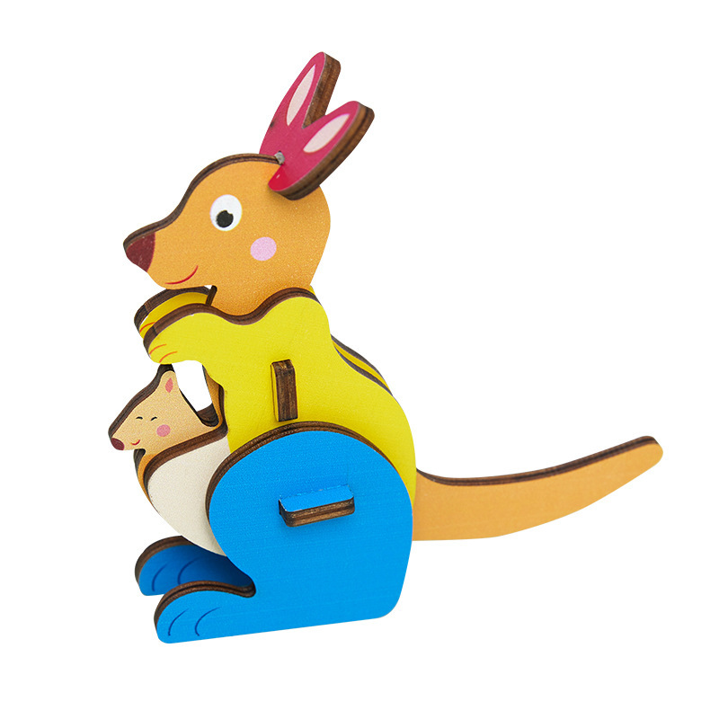 Venta al por mayor de madera 3D animal rompecabezas tridimensional bebé 2-3 años modelo animal educativo ensamblar bloques de construcción Juguetes